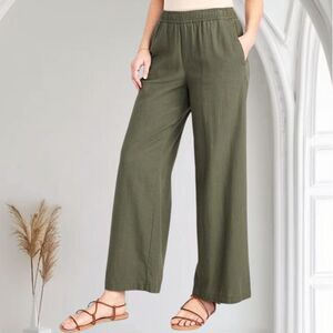 Old Navy Khaki Green Wide Straight Leg Casual Minimalist Elegant Linen Pants M